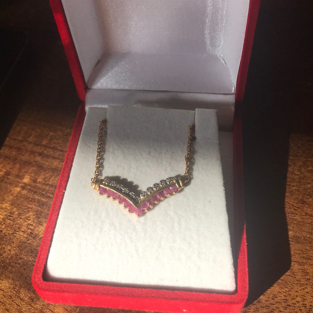 Ruby and white crystal necklace